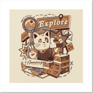 Born to Explore - Cute Traveler Cat Gift Posters and Art